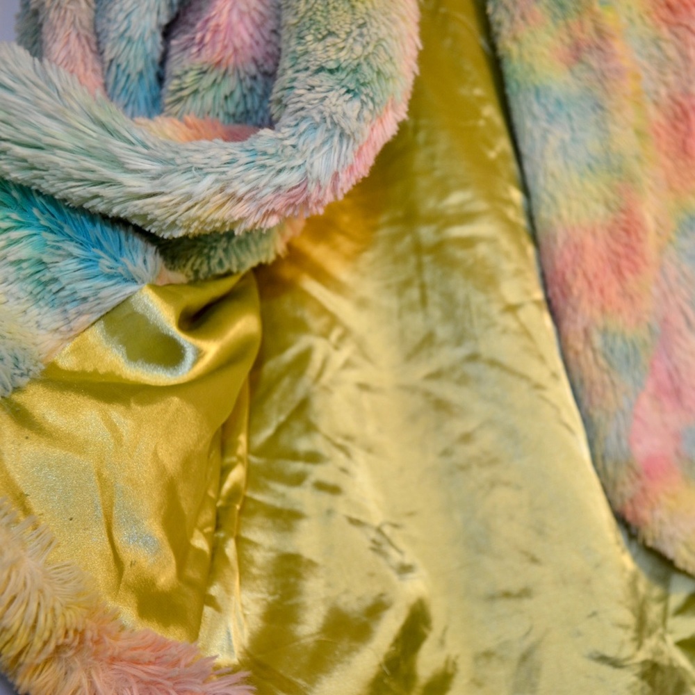 Miracle eye rainbow faux fur rave jacket size M - Picture 3 of 4